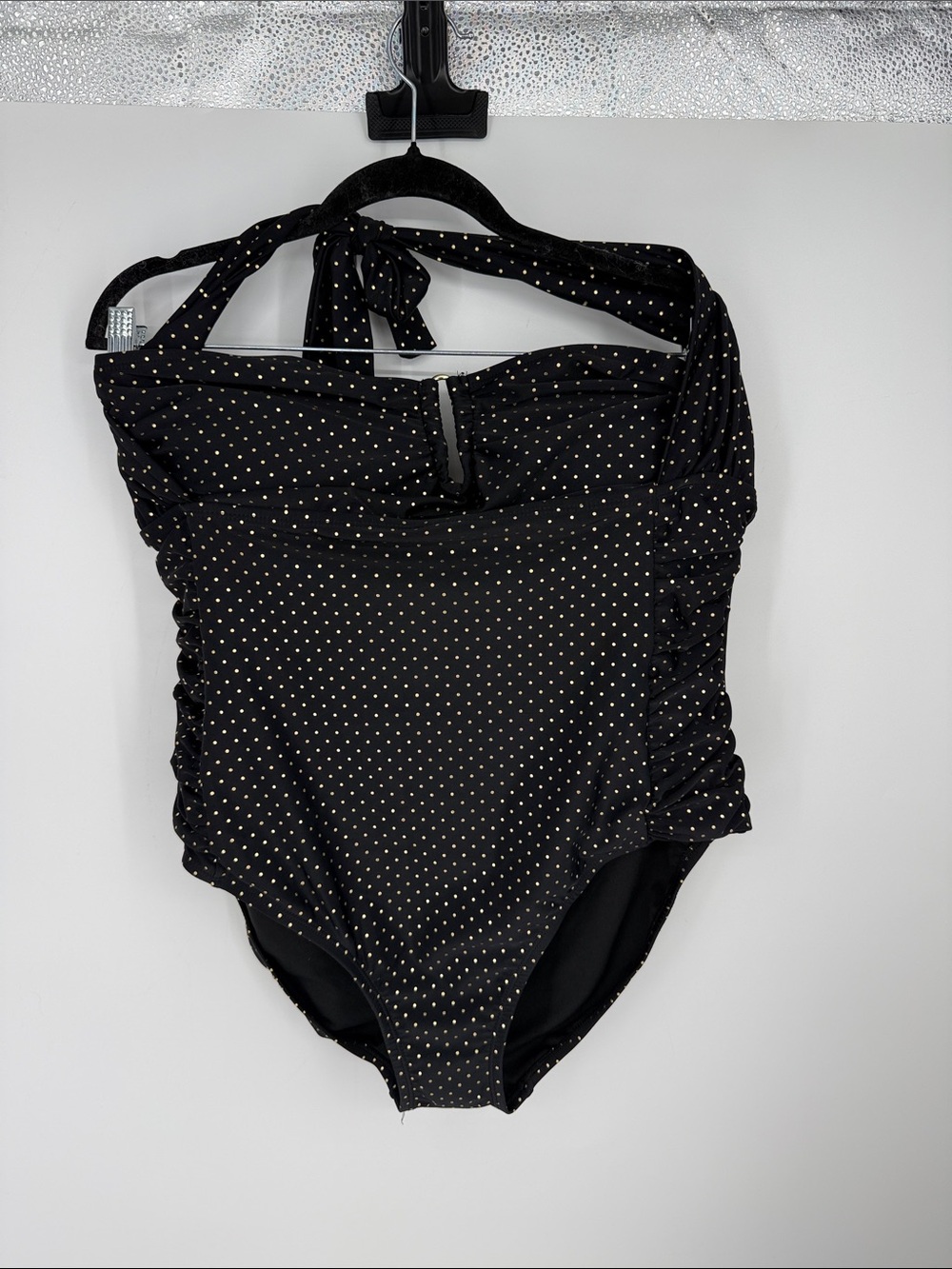 Pure Energy Worms Halter Gold & Black Polka Dot One-Piece Swimsuit 22W